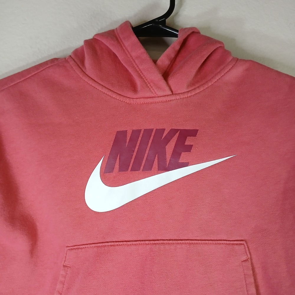 NIKE GIRLS HOODIE MEDIUM FRONT POUCH POCKET PINK W/WHITE LOGO BB24 - Picture 3 of 10